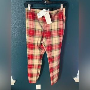NWT H&M Cream Tartan Plaid Stretchy Pants Size 6 (US)
